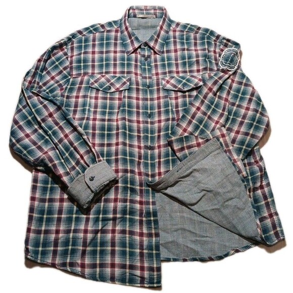 Vtg Marithe Francois Girbaud Button Up Long Sleeve Shirt Plaid Blue Sz XXXL - Picture 1 of 8